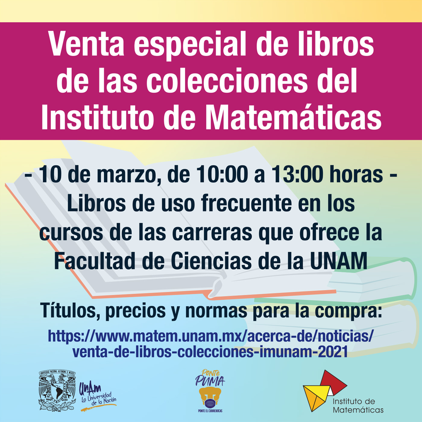 Venta de libros colecciones IMUNAM 2021