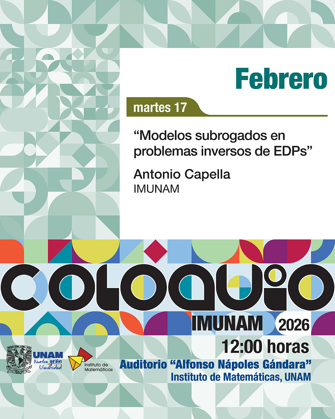 Coloquio del IMUNAM - C. U., febrero 2026