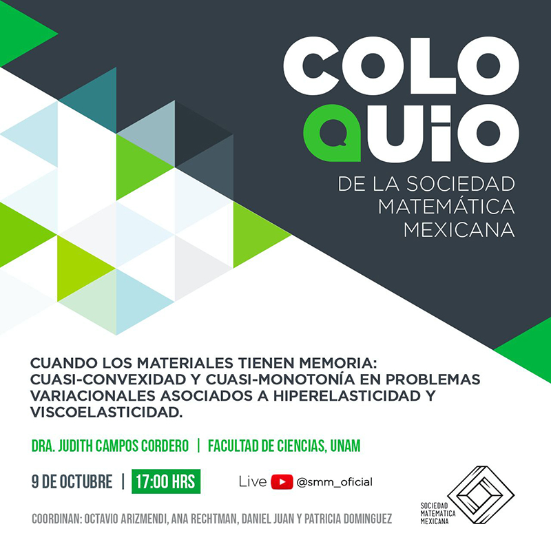 Cuando los materiales tienen memoria: cuasi-convexidad y cuasi-monotonía en problemas variacionales asociados a hiperelasticidad y viscoelasticidad - Proyección del Coloquio de la SMM