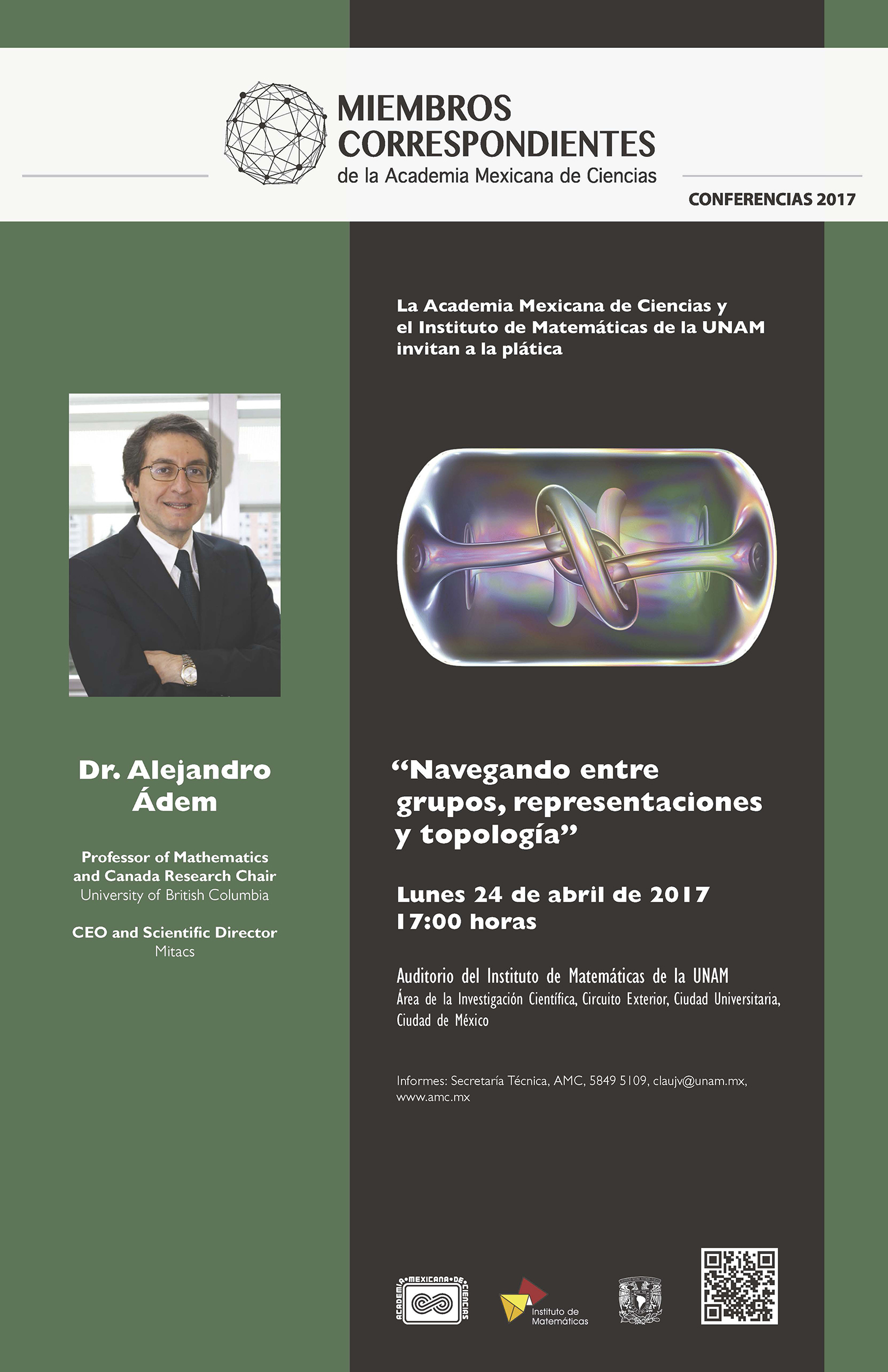 “Navegando entre grupos, representaciones y topología” Plática del Dr. Alejandro Ádem