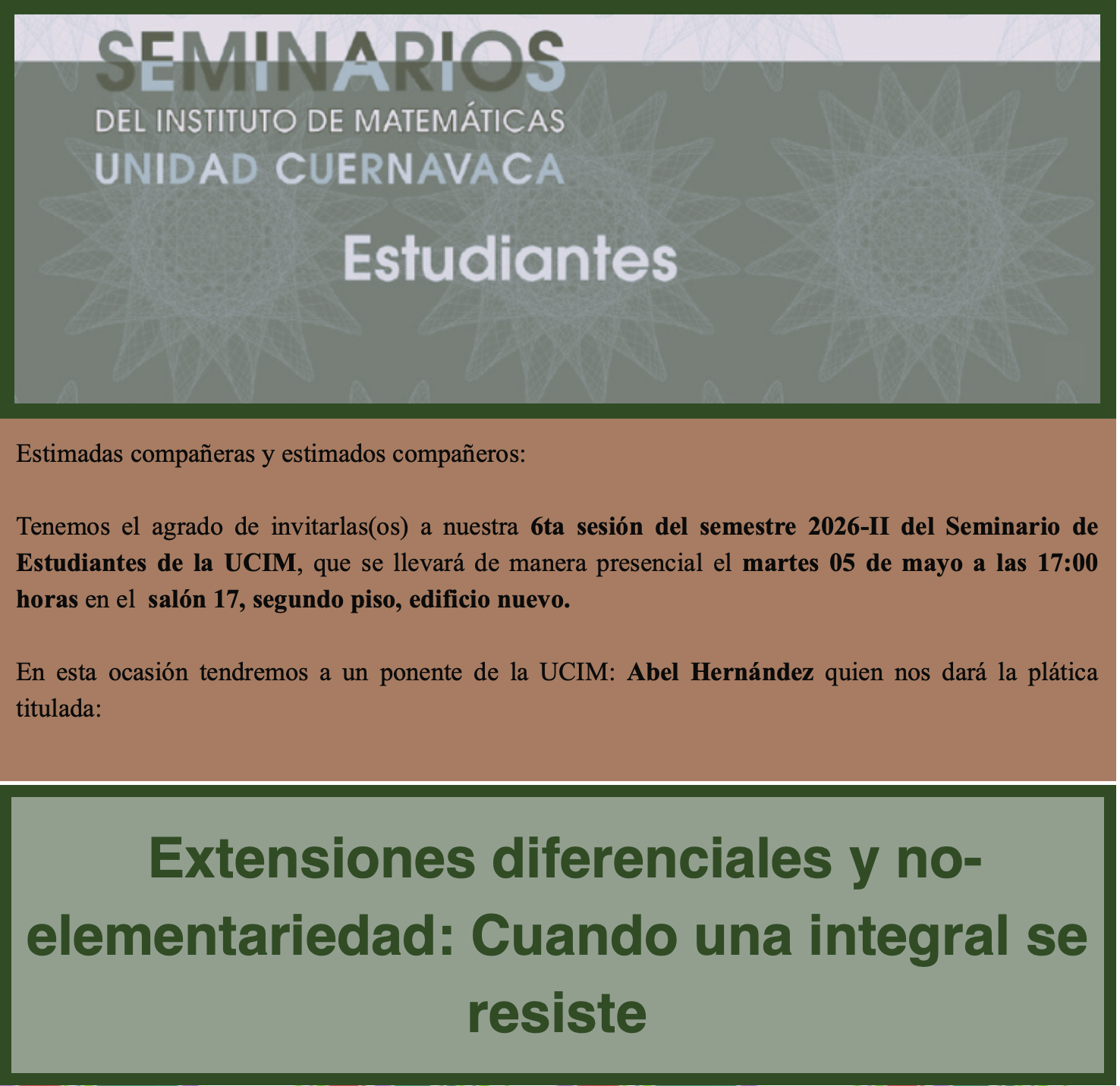 Seminario de estudiantes, IMUNAM, Cuernavaca