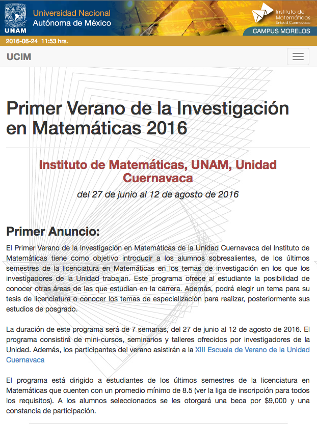 Primer Verano de la Investigación en Matemáticas 2016