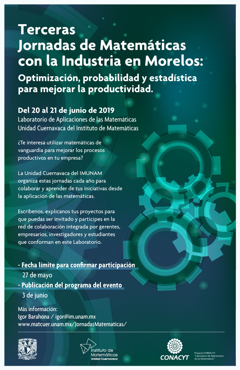 Terceras Jornadas de Matemáticas con la Industria en Morelos: Optimización, probabilidad y estadística para mejorar la productividad